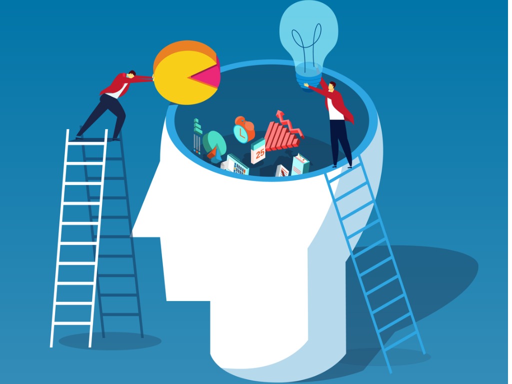 clipart of a head being filled with information