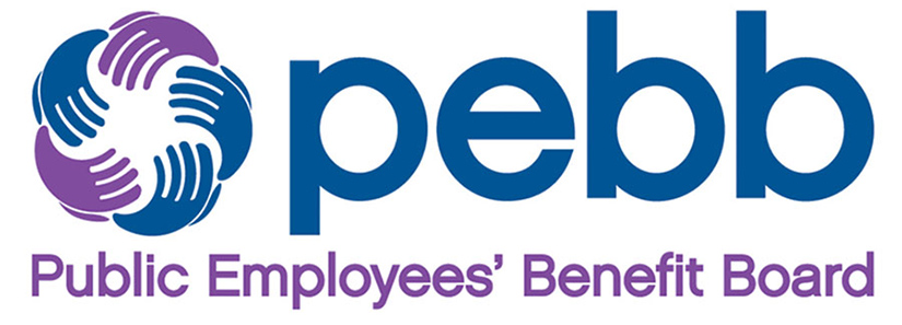 PEBB logo. Purple and Blue hands making a circle above the letters PEBB in Blue