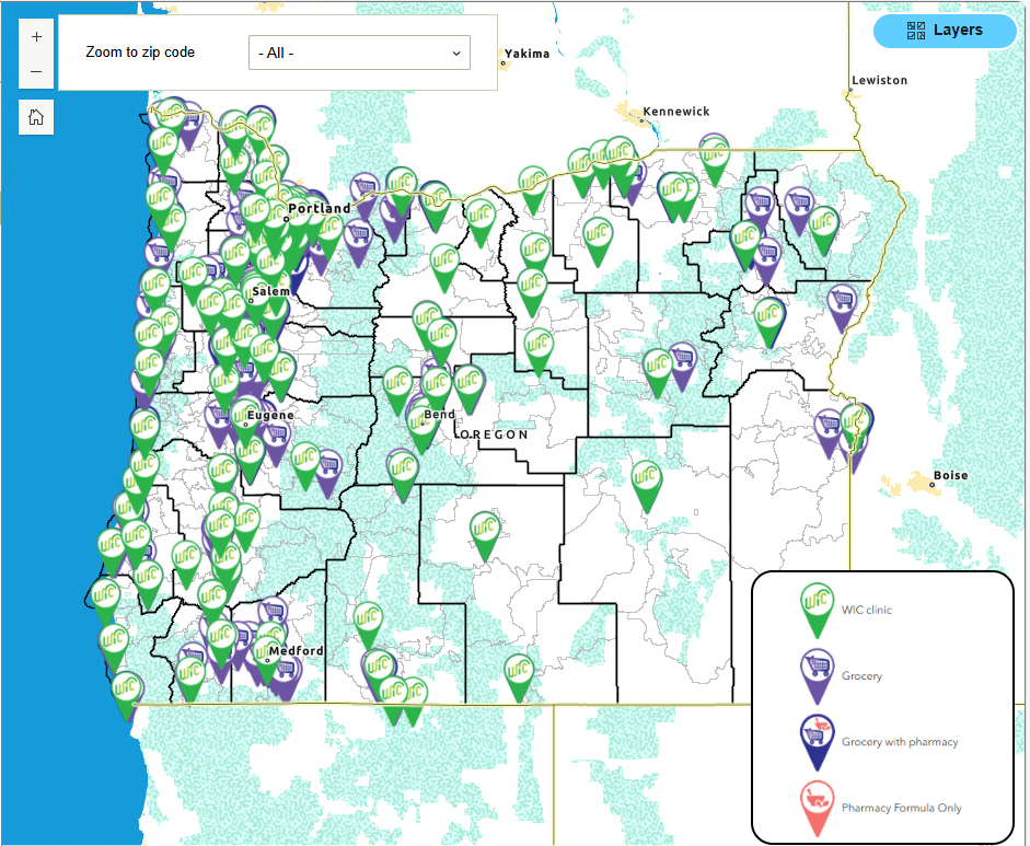 Thumbnail of Oregon map showing locations of stores and clinics
